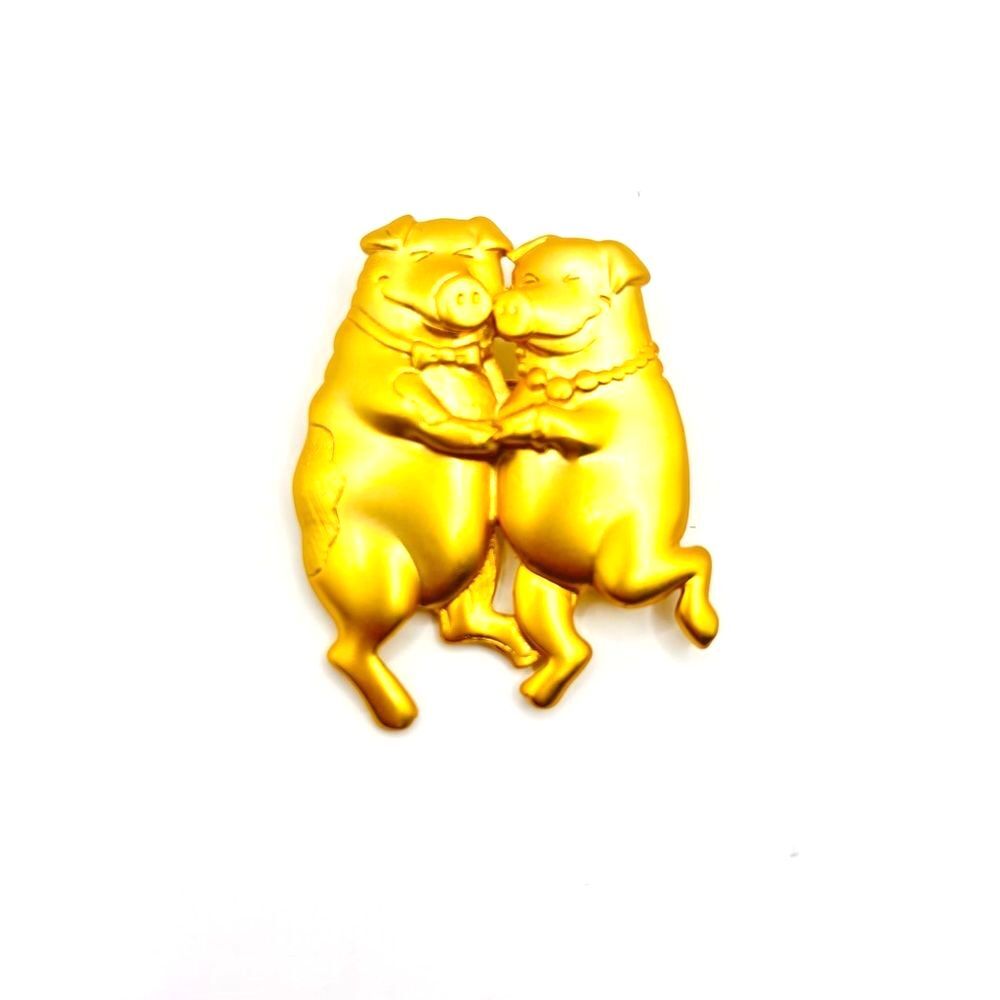 Gold Dancing Pig Brooch Pin
